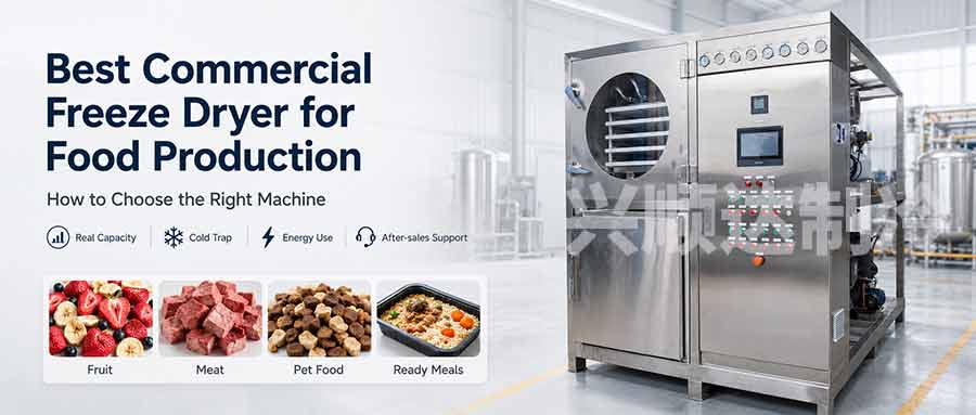 Commercial freeze dryer for food production with fruit, meat, pet food, and ready meal applications