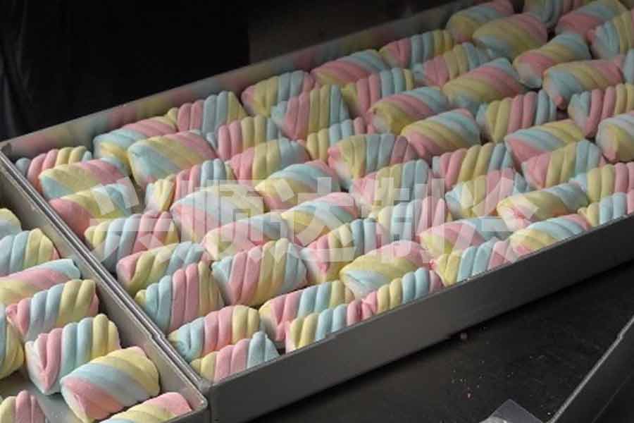 Marshmallows after candy freeze dryer processing with expanded crispy texture