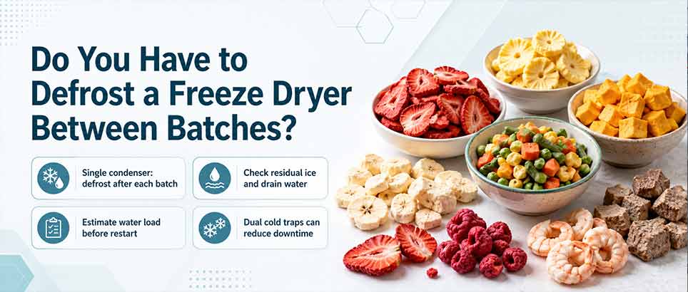 Do you have to defrost a freeze dryer between batches with freeze-dried fruit, vegetables, shrimp and meat samples