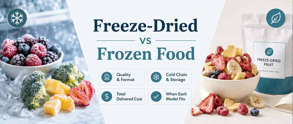 Freeze dried vs frozen food comparison for commercial food production