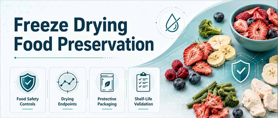 Freeze drying food preservation control plan for commercial food manufacturing