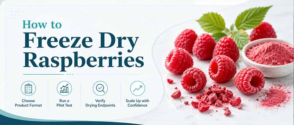 How to freeze dry raspberries for commercial production with pilot testing, endpoint verification, and scale-up