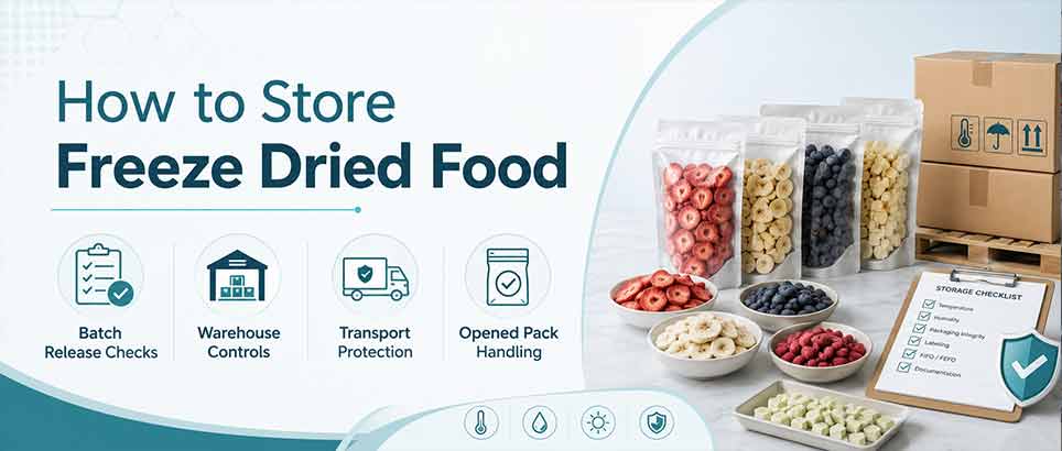 How to store freeze dried food after production in a commercial warehouse