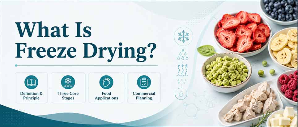 What is freeze drying food processing fundamentals guide with definition principle stages applications and commercial planning