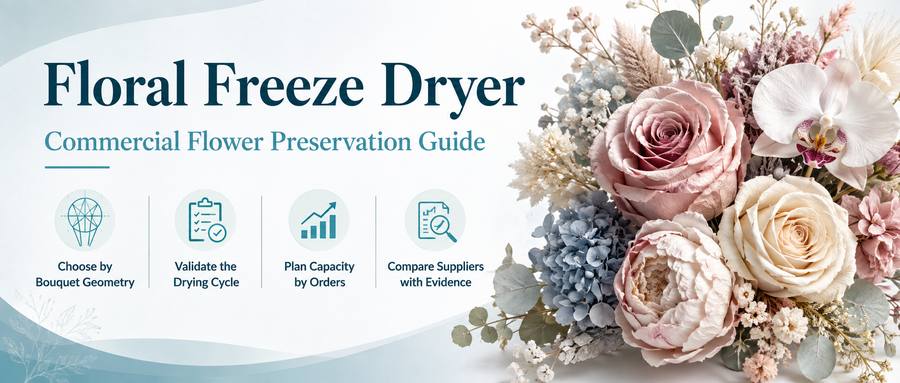 Floral freeze dryer commercial flower preservation guide with bouquet geometry, drying cycle, capacity planning and supplier comparison