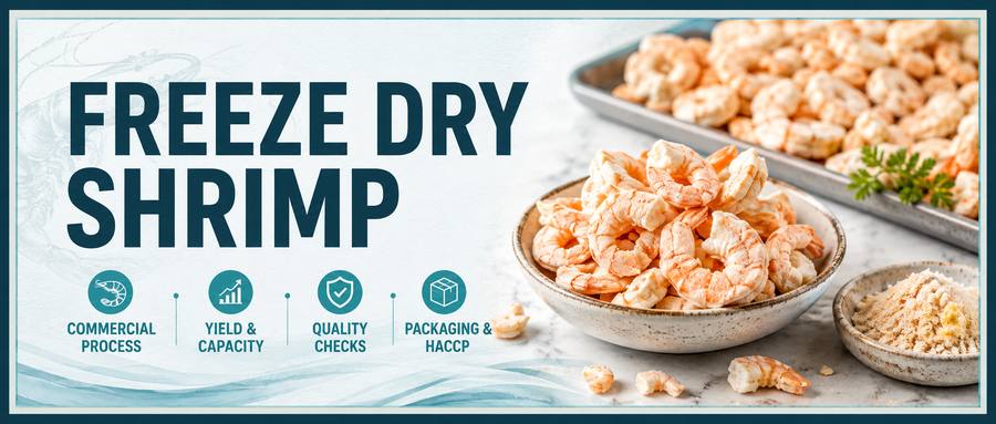 Freeze dry shrimp commercial production guide covering process, yield, quality checks and packaging