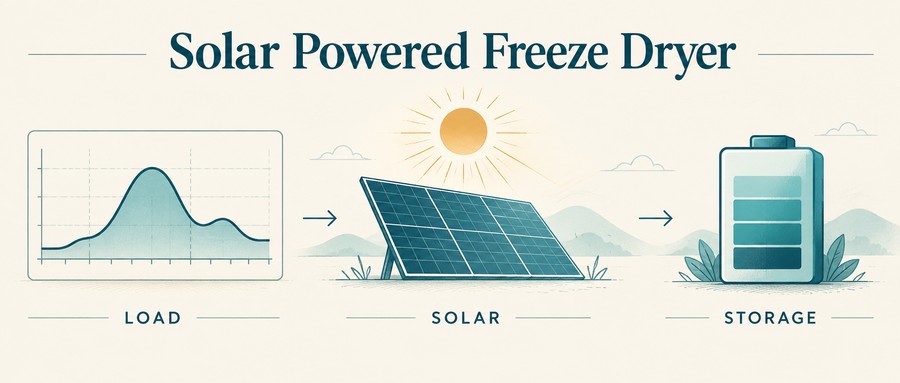 Solar powered freeze dryer planning: load profile, solar generation and storage