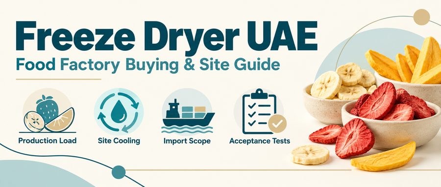 Freeze dryer UAE food factory buying guide covering production load, site cooling and import scope